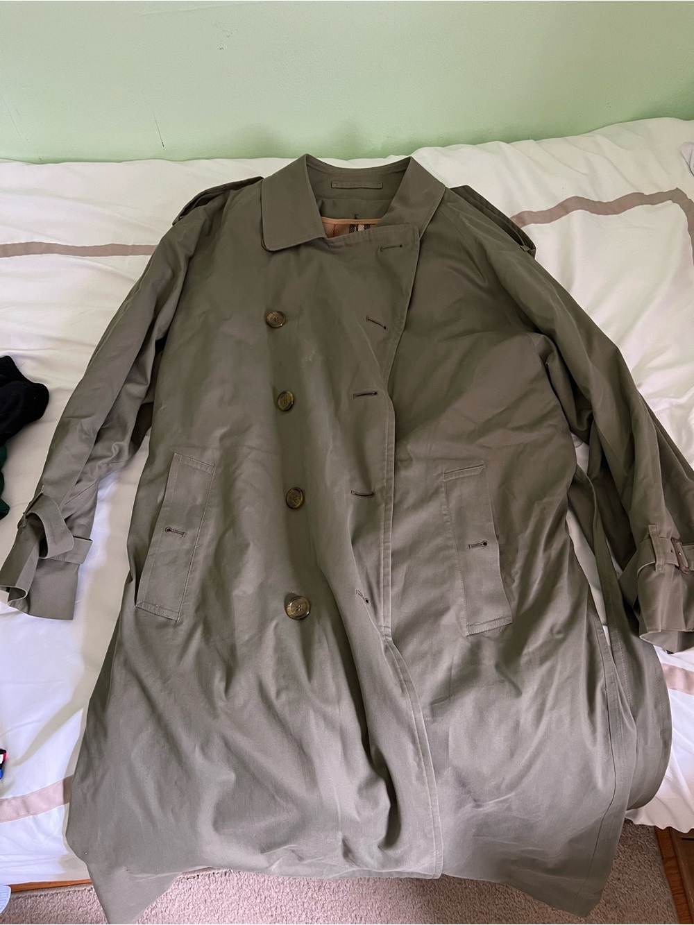 Burberry Olive Green Double-Breasted Trench Coat